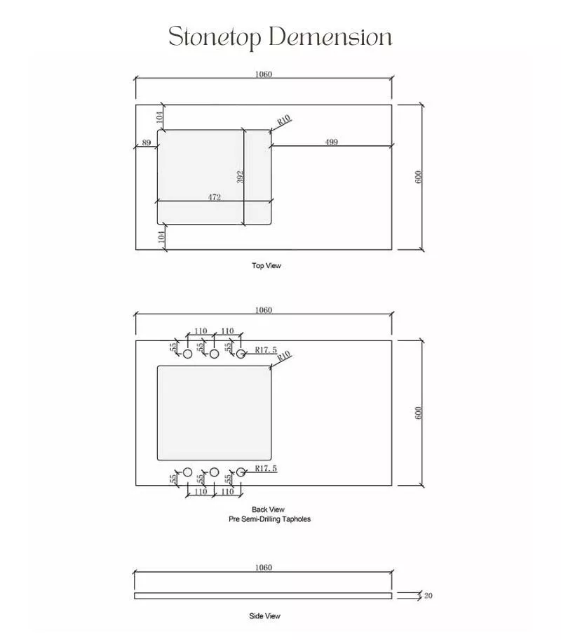 Laundry stonetop 1060mm Specification