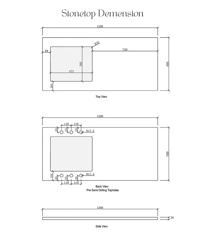 Laundry stonetop 1300mm Specification