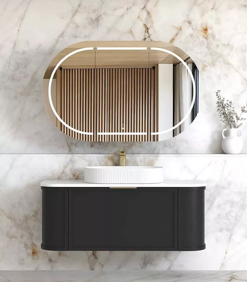 Hampshire 1200mm Wall Hung Vanity – Satin Black Open Door