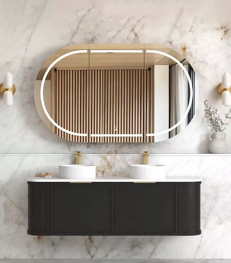 Hampshire 1500mm Wall Hung Vanity – Satin Black Open Door