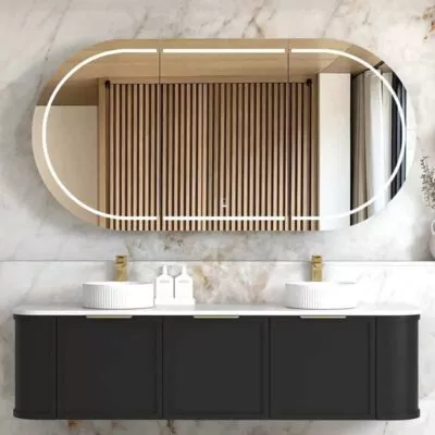 Hampshire 1800mm Wall Hung Vanity – Satin Black Open Door