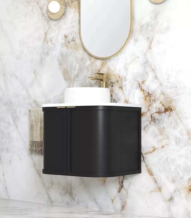Hampshire 600mm Wall Hung Vanity – Satin Black Side View