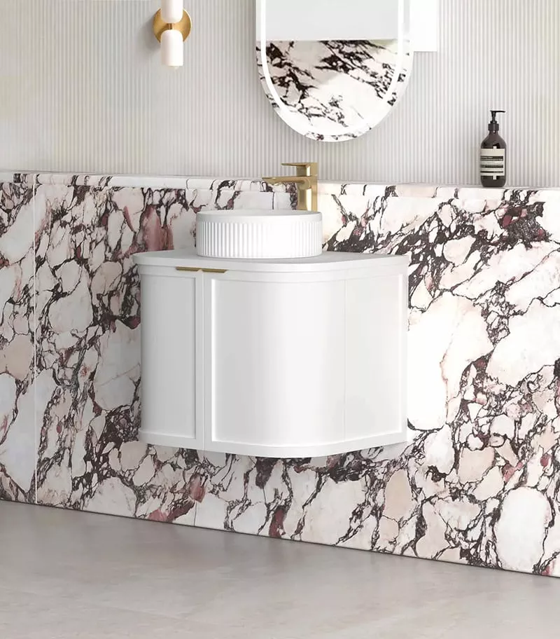 Hampshire 600mm Wall Hung Vanity – Satin White Side View