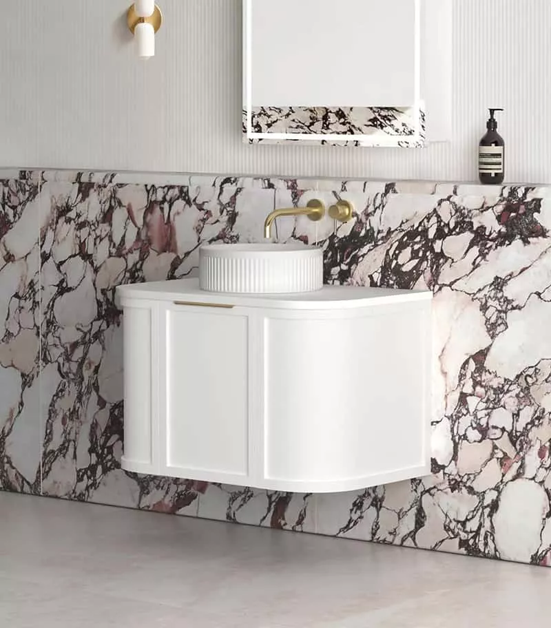 Hampshire 750mm Wall Hung Vanity - Satin White Side View