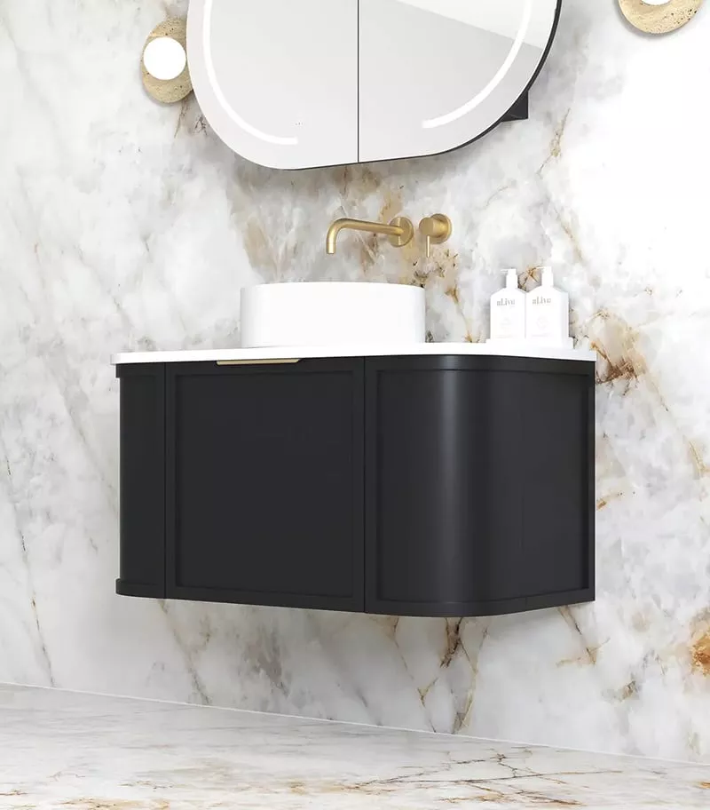 Hampshire 900mm Wall Hung Vanity – Satin Black Side View