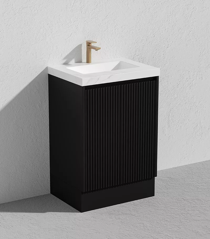 Brighton 600mm Freestanding Vanity - Matt Black With Sintererd Stone Top Brighton 600mm Freestanding Vanity - Matt Black With Sintererd Stone Top
