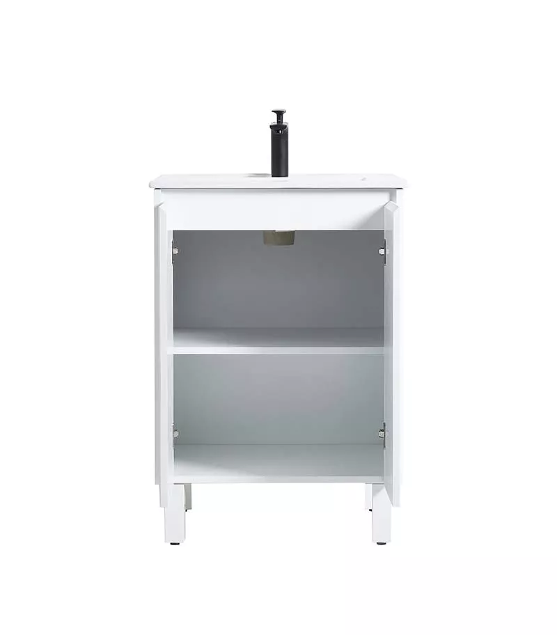 Brighton 600mm Freestanding Vanity - Matt White Open Door Brighton 600mm Freestanding Vanity - Matt White Open Door