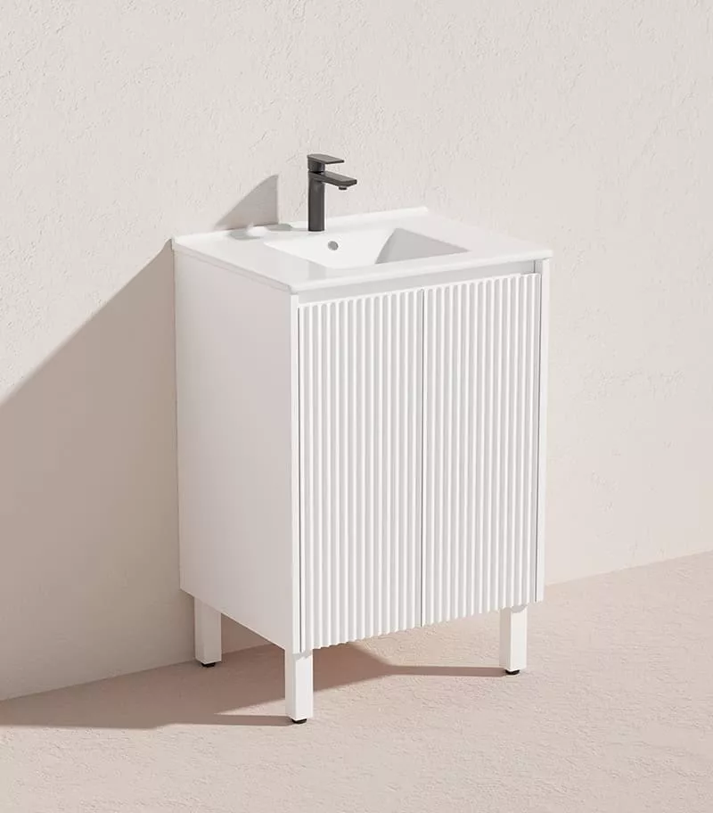 Brighton 600mm Freestanding Vanity - Matt White Side View