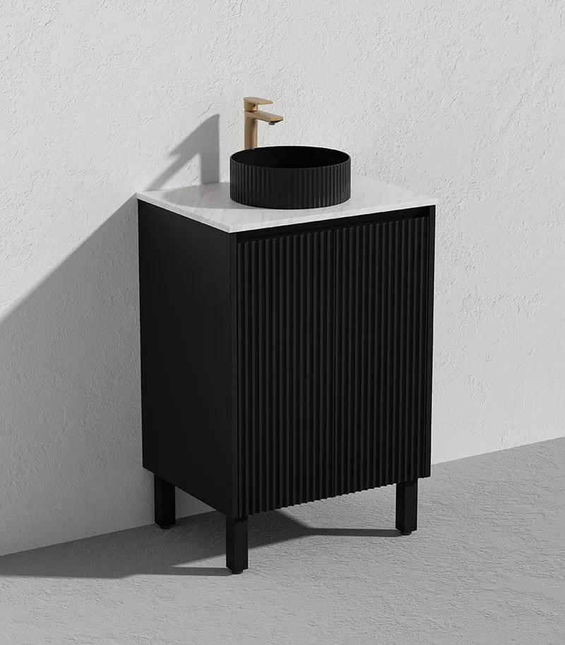 Brighton 600mm Freestanding Vanity - Matt Black With Marble Stone Top Brighton 600mm Freestanding Vanity - Matt Black With Marble Stone Top