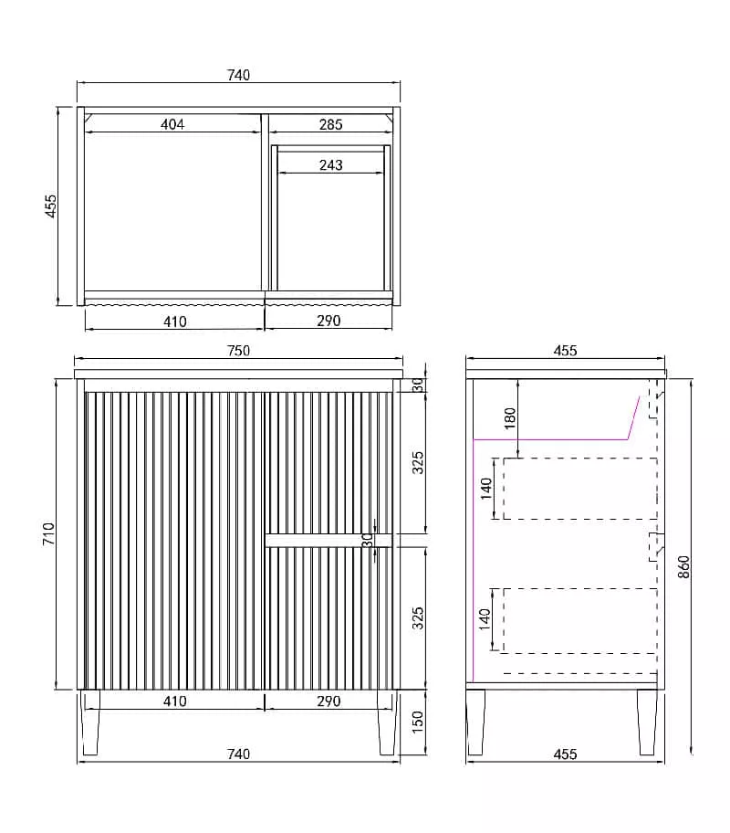 Brighton 750mm Freestanding Vanity - Matt White FH Drawers Specification Brighton 750mm Freestanding Vanity - Matt White FH Drawers Specification