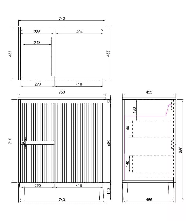 Brighton 750mm Freestanding Vanity - Matt White LH Drawers Specification Brighton 750mm Freestanding Vanity - Matt White LH Drawers Specification