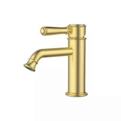 IKON Clasico Solid Handle Short Basin Mixer – Brushed Gold