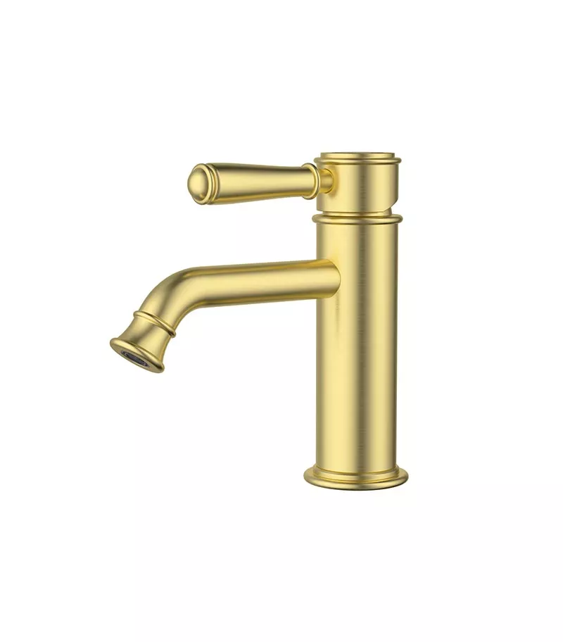 IKON Clasico Solid Handle Short Basin Mixer – Brushed Gold