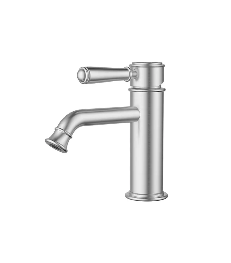 IKON Clasico Solid Handle Short Basin Mixer – Brushed Nickel