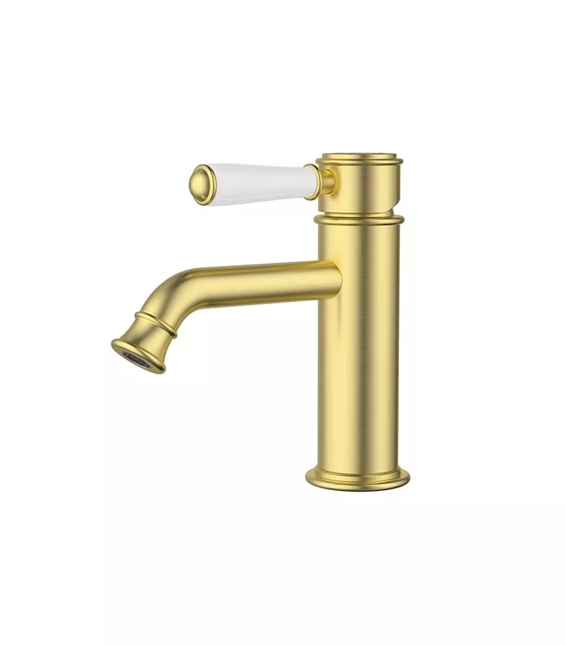IKON Clasico Ceramic Handle Short Basin Mixer – Brushed Gold