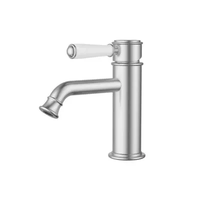 IKON Clasico Ceramic Handle Short Basin Mixer – Brushed Nickel