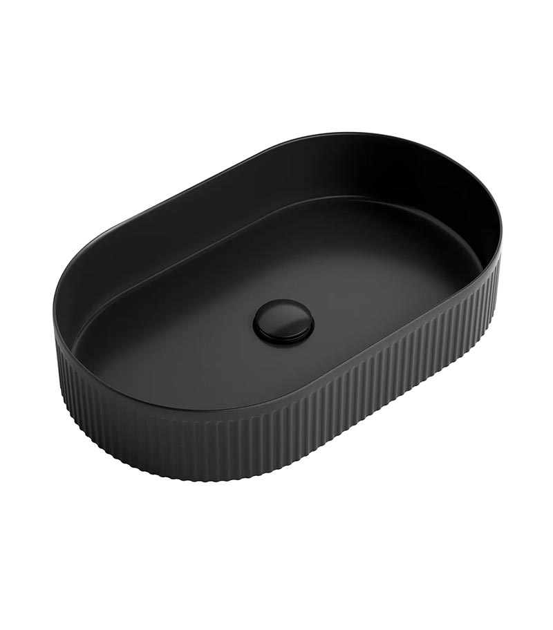 Kensington Matt Black Fluted Oval Above Counter Ceramic Basin