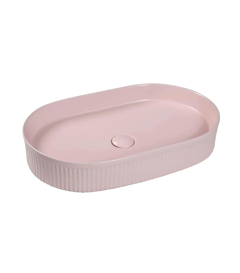 Kensington 580mm Matt Pink Fluted Oval Above Counter Ceramic Basin