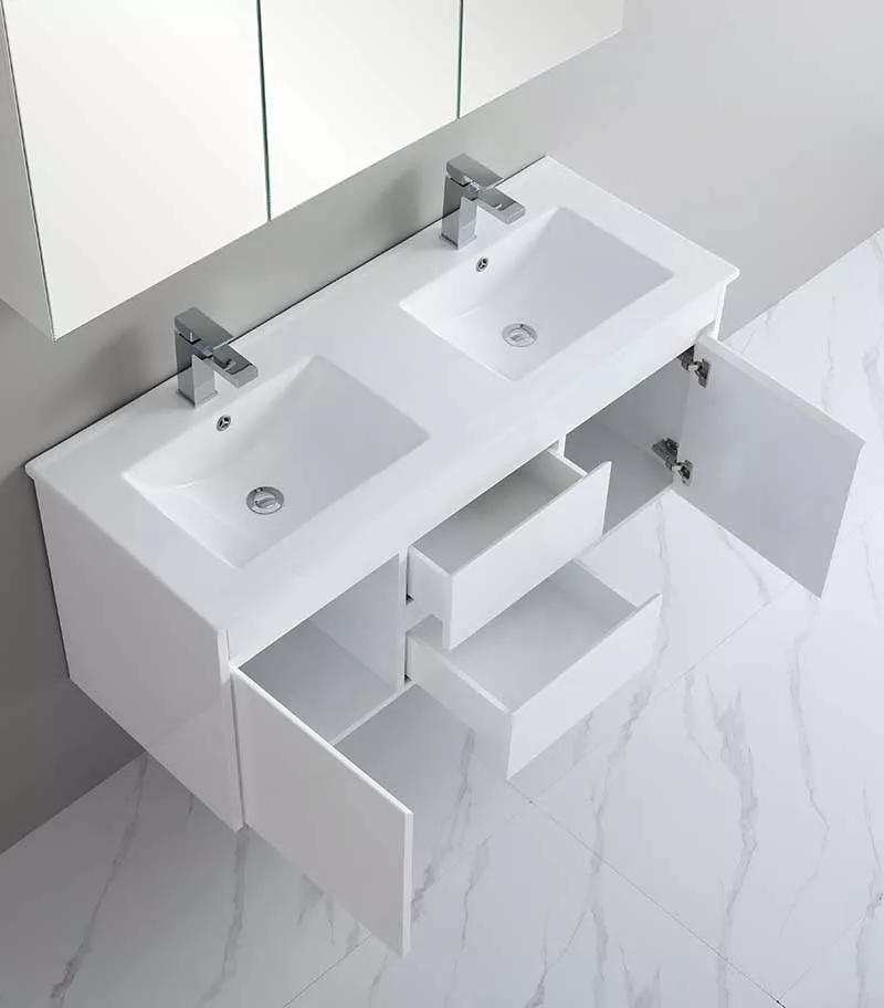 Bexley 1200mm Doube Bowls Wall Hung Vanity - Gloss White Topview