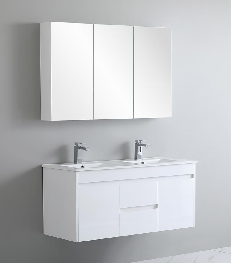 Bexley 1200mm Doube Bowls Wall Hung Vanity - Gloss White Sideview