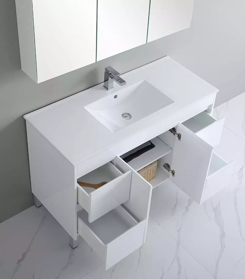 Bexley 1200mm Single Bowl Freestanding Vanity On Legs – Gloss White Interior