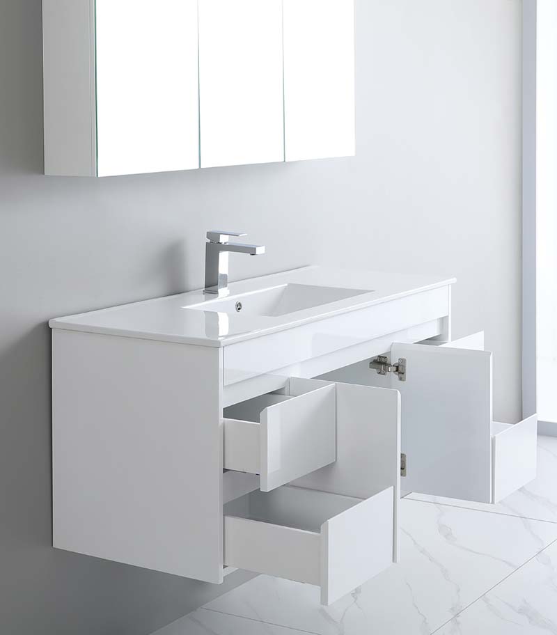 Bexley 1200mm Single Bowl Wall Hung Vanity - Gloss White Sideview