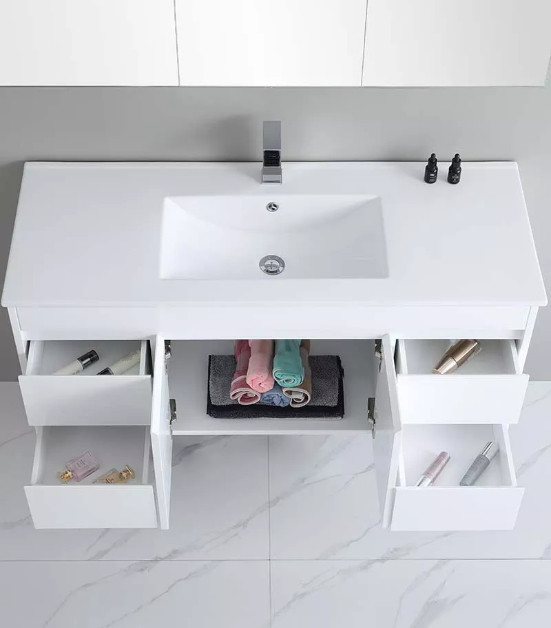 Bexley 1200mm Single Bowl Wall Hung Vanity - Gloss White Topview