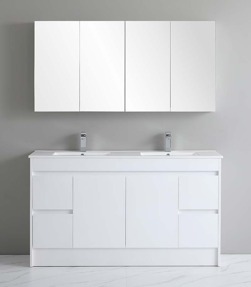 Bexley 1500mm Double Bowls Freestanding Vanity On Kickboard - Gloss White