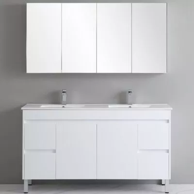 Bexley 1500mm Double Bowls Freestanding Vanity On Legs - Gloss White