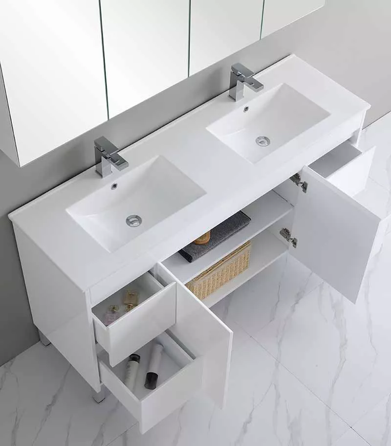 Bexley 1500mm Double Bowls Freestanding Vanity On Legs - Gloss White Topview