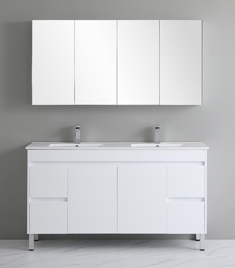 Bexley 1500mm Double Bowls Freestanding Vanity On Legs - Gloss White