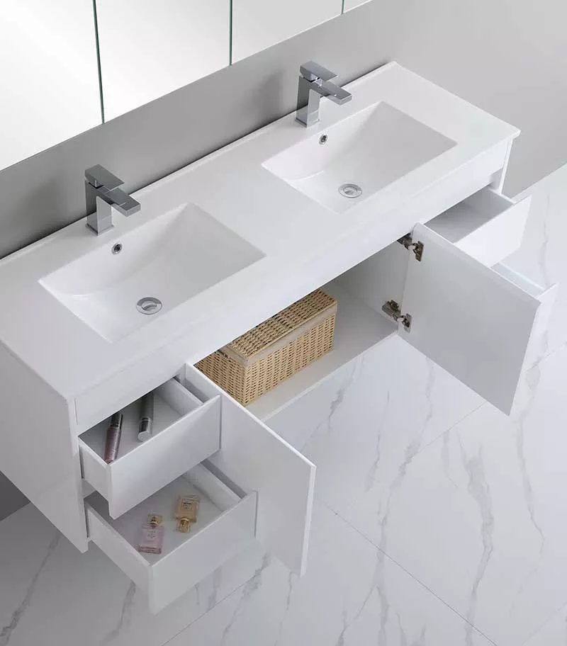 Bexley 1500mm Double Bowls Wall Hung Vanity - Gloss White Topview