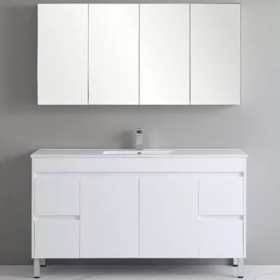 Bexley 1500mm Single Bowl Freestanding Vanity On Legs - Gloss White