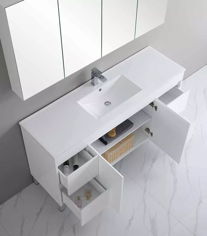 Bexley 1500mm Single Bowl Freestanding Vanity On Legs - Gloss White Topview