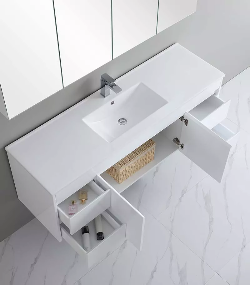 Bexley 1500mm Single Bowl Wall Hung Vanity - Gloss White Topview