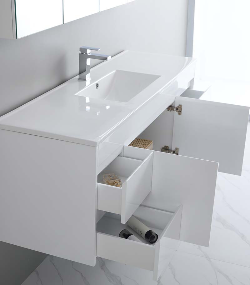 Bexley 1500mm Single Bowl Wall Hung Vanity - Gloss White Sideview