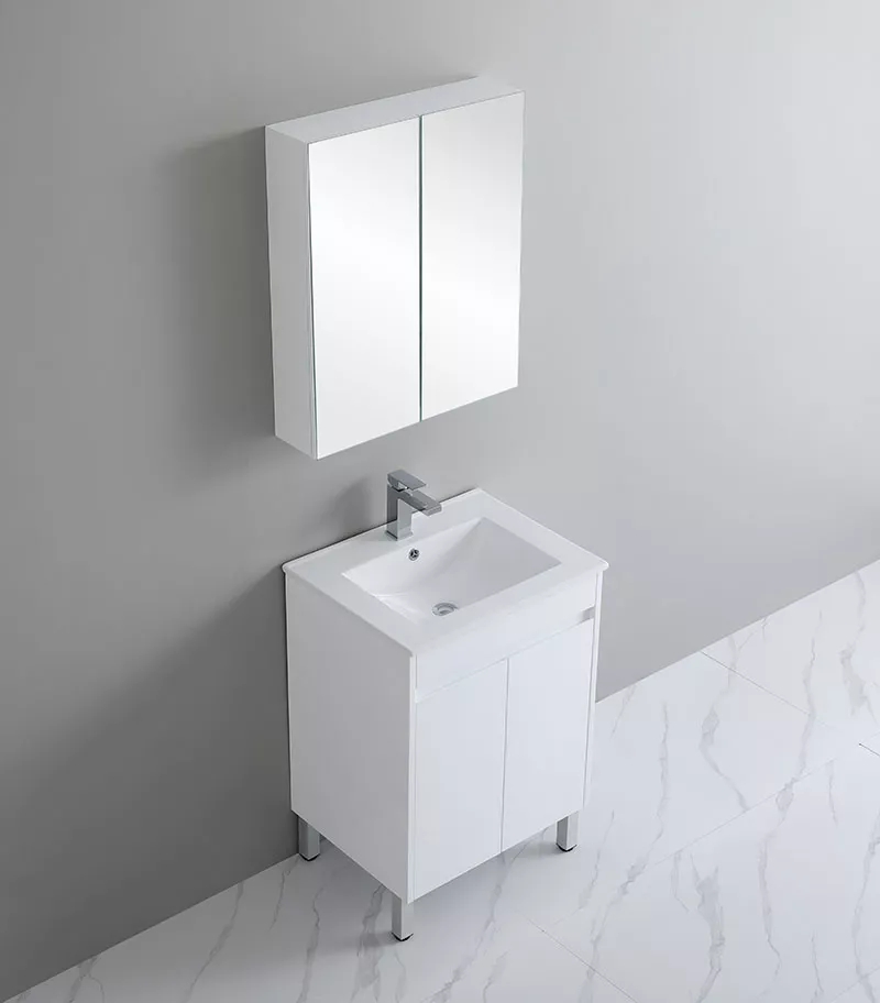 Bexley 600mm Freestanding Vanity On Legs - Gloss White Sideview Bexley 600mm Freestanding Vanity On Legs - Gloss White Sideview
