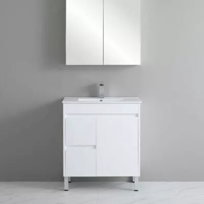 Bexley 750mm Freestanding Vanity On Legs - Gloss White LH Drawers