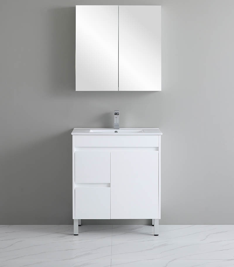 Bexley 750mm Freestanding Vanity On Legs - Gloss White LH Drawers