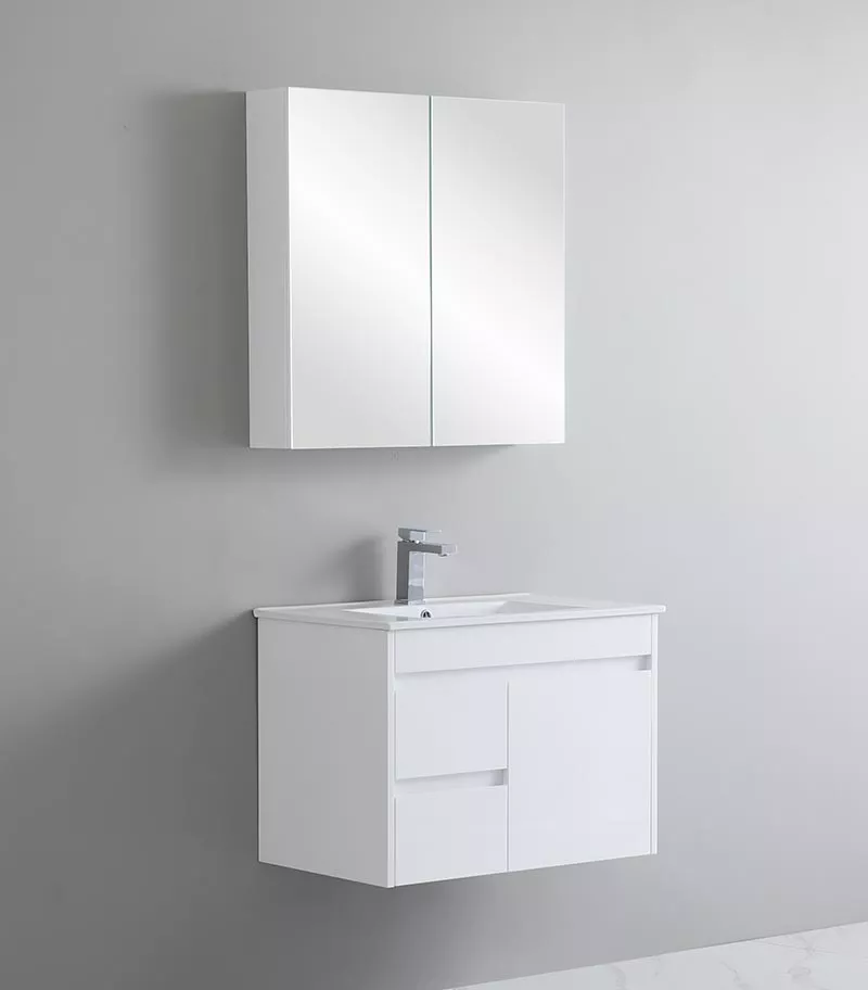 Bexley 750mm Wall Hung Vanity - Gloss White LH Drawers Sideview