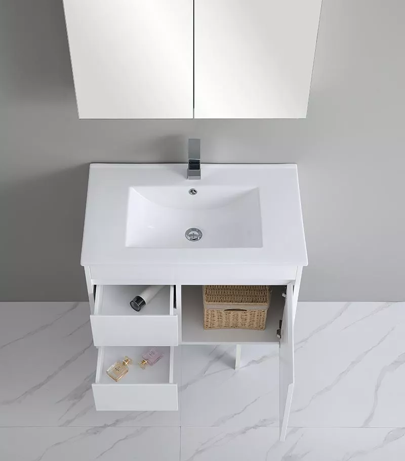 Bexley 750mm Wall Hung Vanity - Gloss White LH Drawers Topview