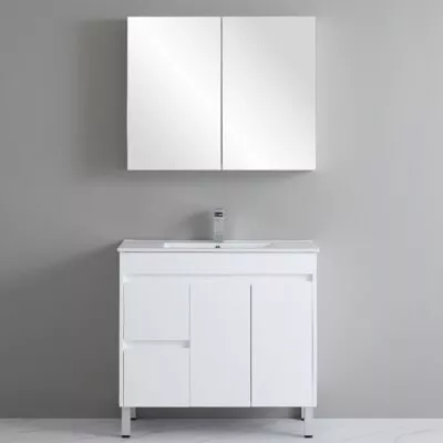 Bexley 900mm Freestanding Vanity On Legs - Gloss White LH Drawers