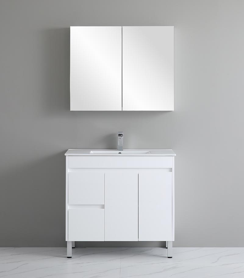 Bexley 900mm Freestanding Vanity On Legs - Gloss White LH Drawers