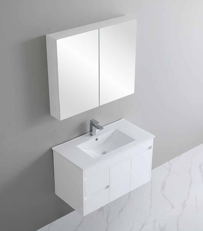 Bexley 900mm Wall Hung Vanity - Gloss White LH Drawers Sideview