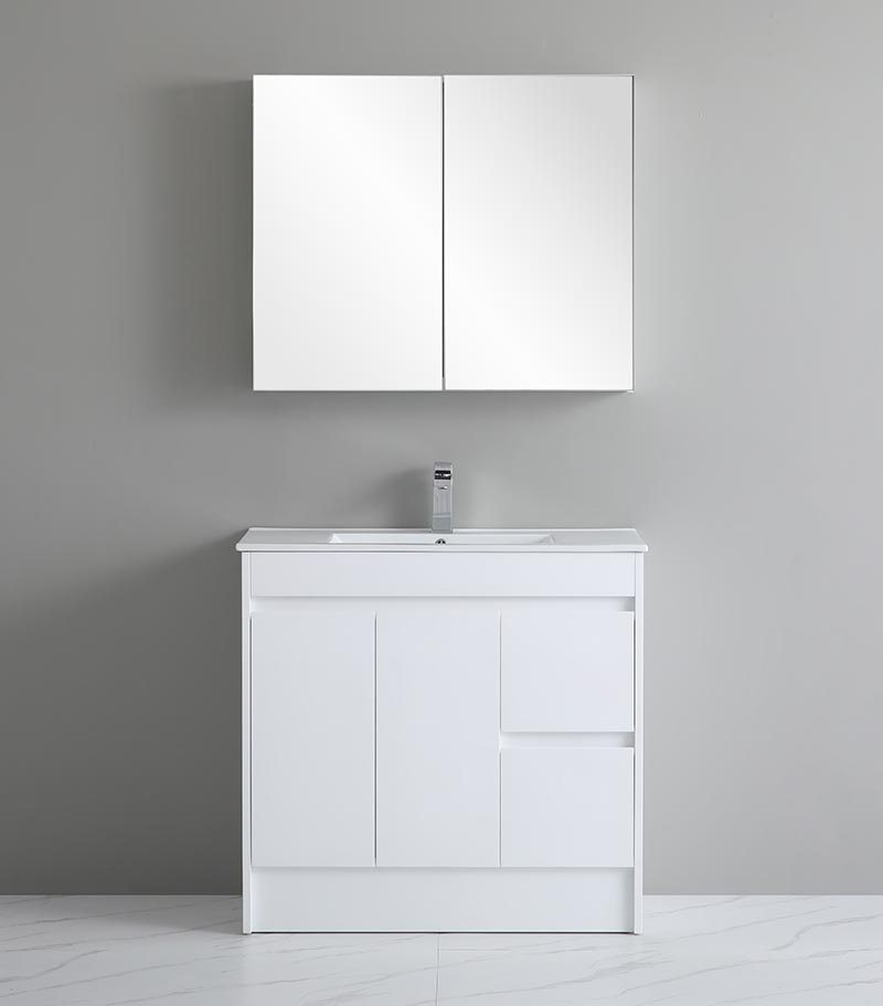 Bexley 900mm Freestanding Vanity On Kickboard - Gloss White RH Drawers