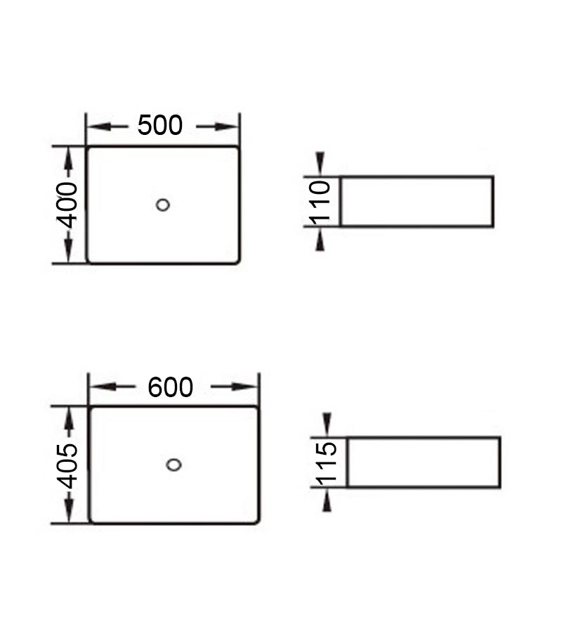 Rosa Square Above Counter Ceramic Basin Specification