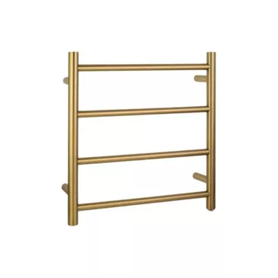 Aqua Round Heated Towel Rack 4 Bars - Brushed Brass