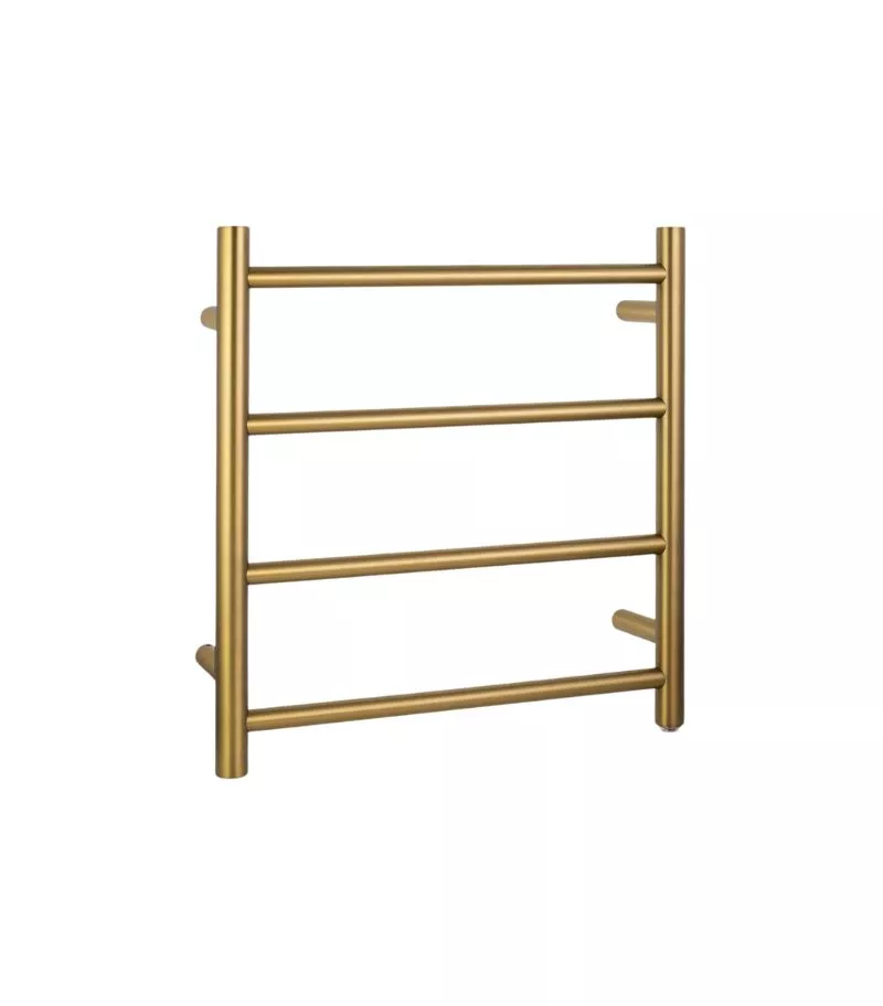 Aqua Round Heated Towel Rack 4 Bars - Brushed Brass