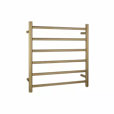 Aqua Round Heated Towel Rack 6 Bars - Brushed Brass