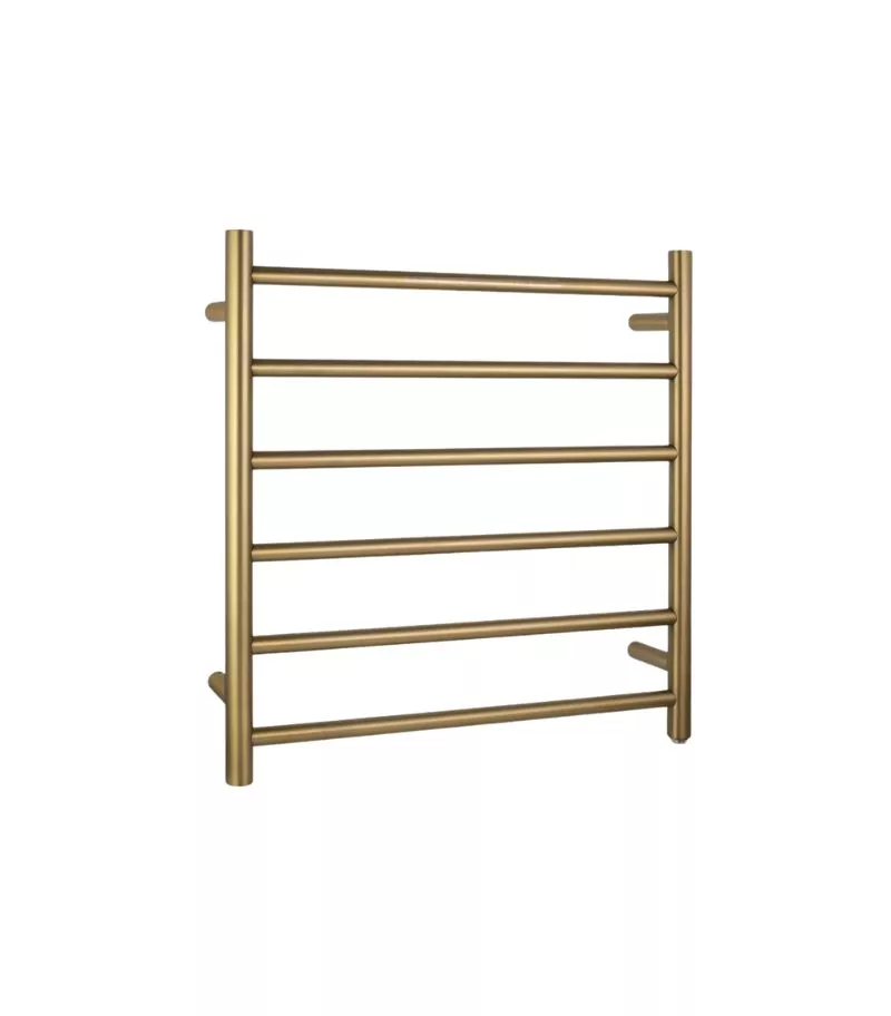 Aqua Round Heated Towel Rack 6 Bars - Brushed Brass